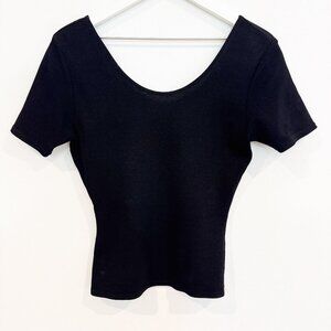 Emanuel Ungaro Ribbed Scoop Neck Short Sleeve Top Designer Minimalist Classic